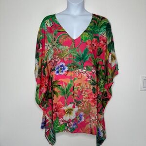 Jantzen Swimsuit Cover up Pink Floral Tropical Cinch Waist Large